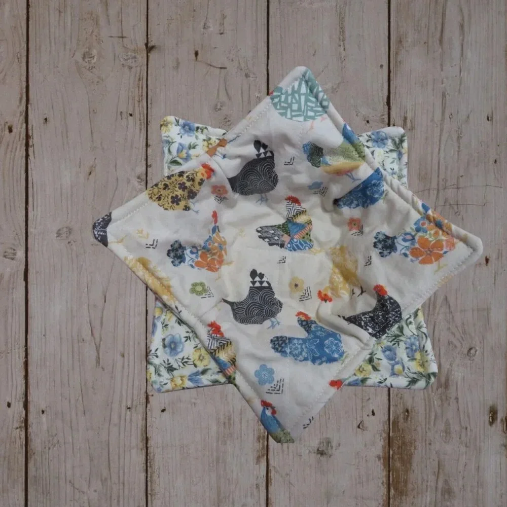 Microwave Bowl Cozy Reversible Chickens and Floral Soup Bowl Ice Cream